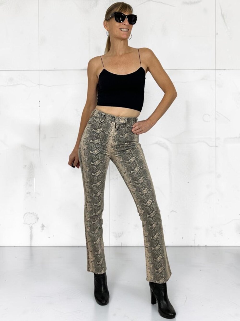 Mother The Hustler Flood Jean Boa Babe 24 Snake Print Straight Leg High Rise NEW